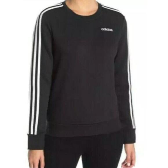 adidas Womens Fleece Crew Neck 3 Stripes Sweatshirt Black Size Small FL4894 EUC - Picture 1 of 8